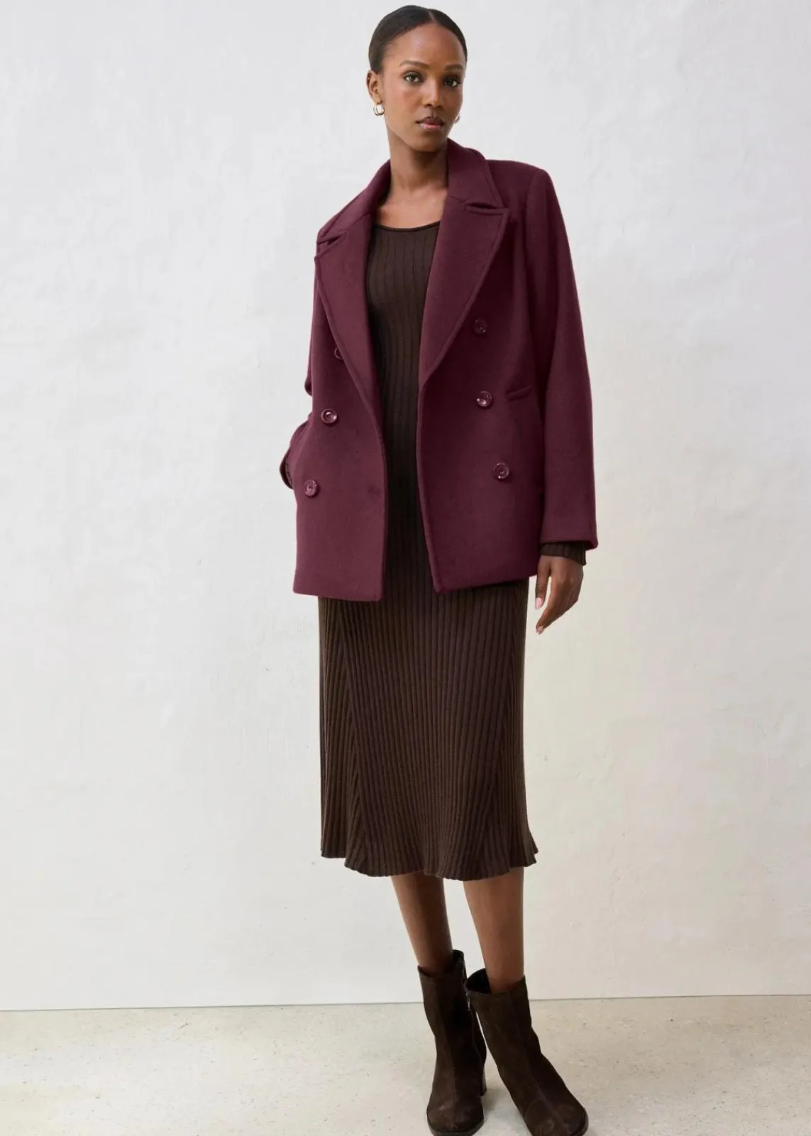 bonprix Bekleidung·Hosen|Nachhaltigere Materialien^Cabanjacke aus Wolle weinrot