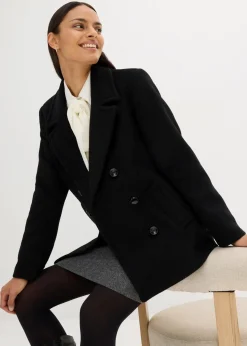 bonprix Bekleidung·Hosen|Nachhaltigere Materialien^Cabanjacke aus Wolle schwarz