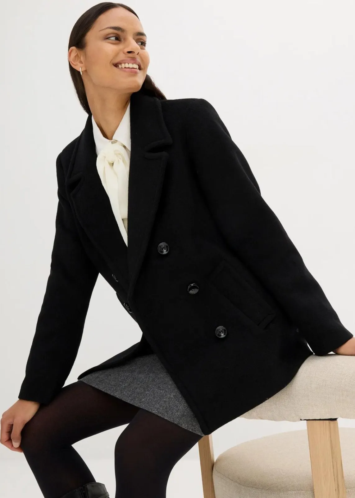 bonprix Bekleidung·Hosen|Nachhaltigere Materialien^Cabanjacke aus Wolle schwarz