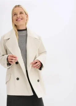 bonprix Bekleidung·Hosen|Jacken & Mäntel^Cabanjacke in Wolloptik kieselbeige meliert