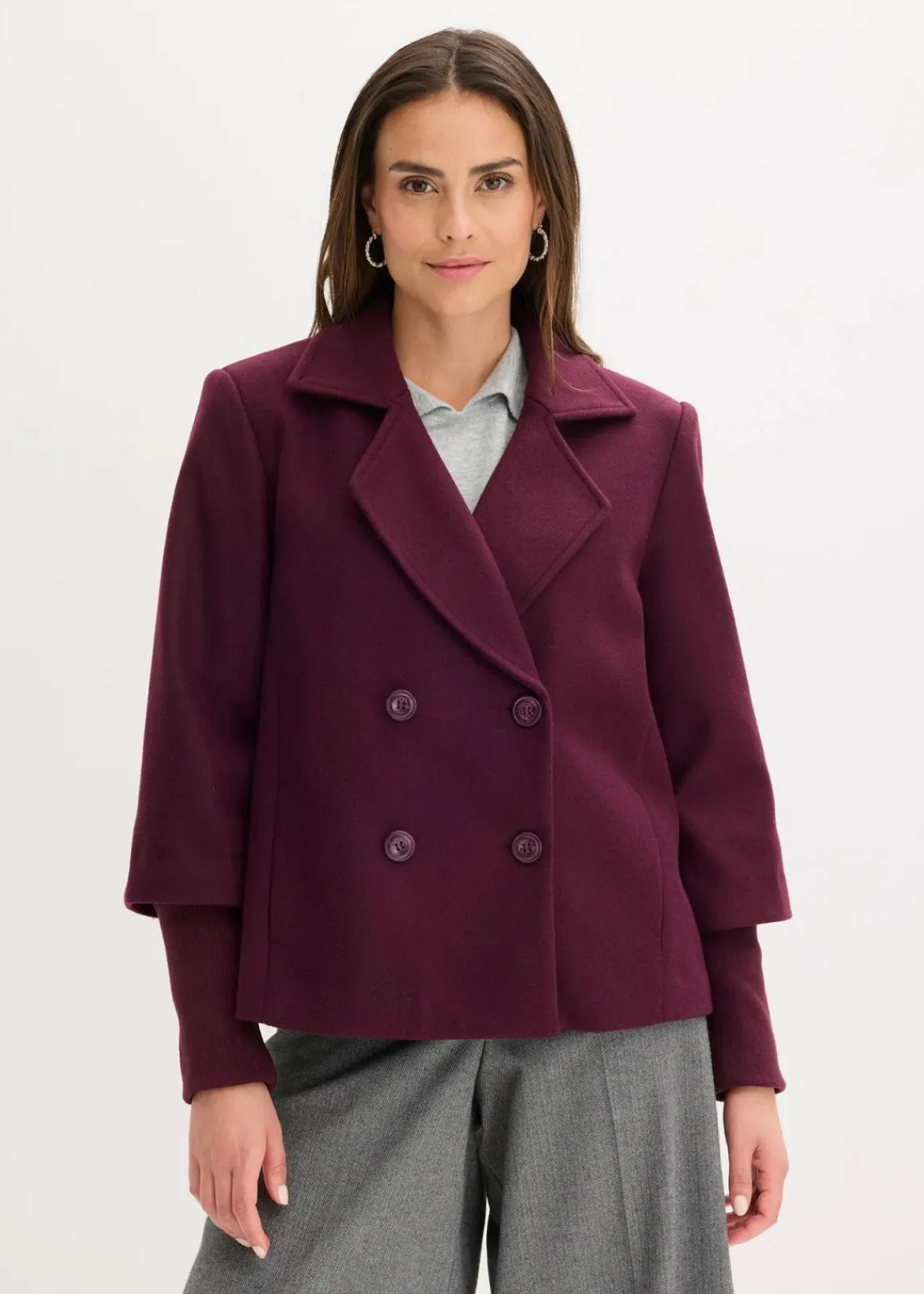 bonprix Jacken & Mäntel|Bekleidung·Hosen^Cabanjacke mit Strickärmeln weinrot