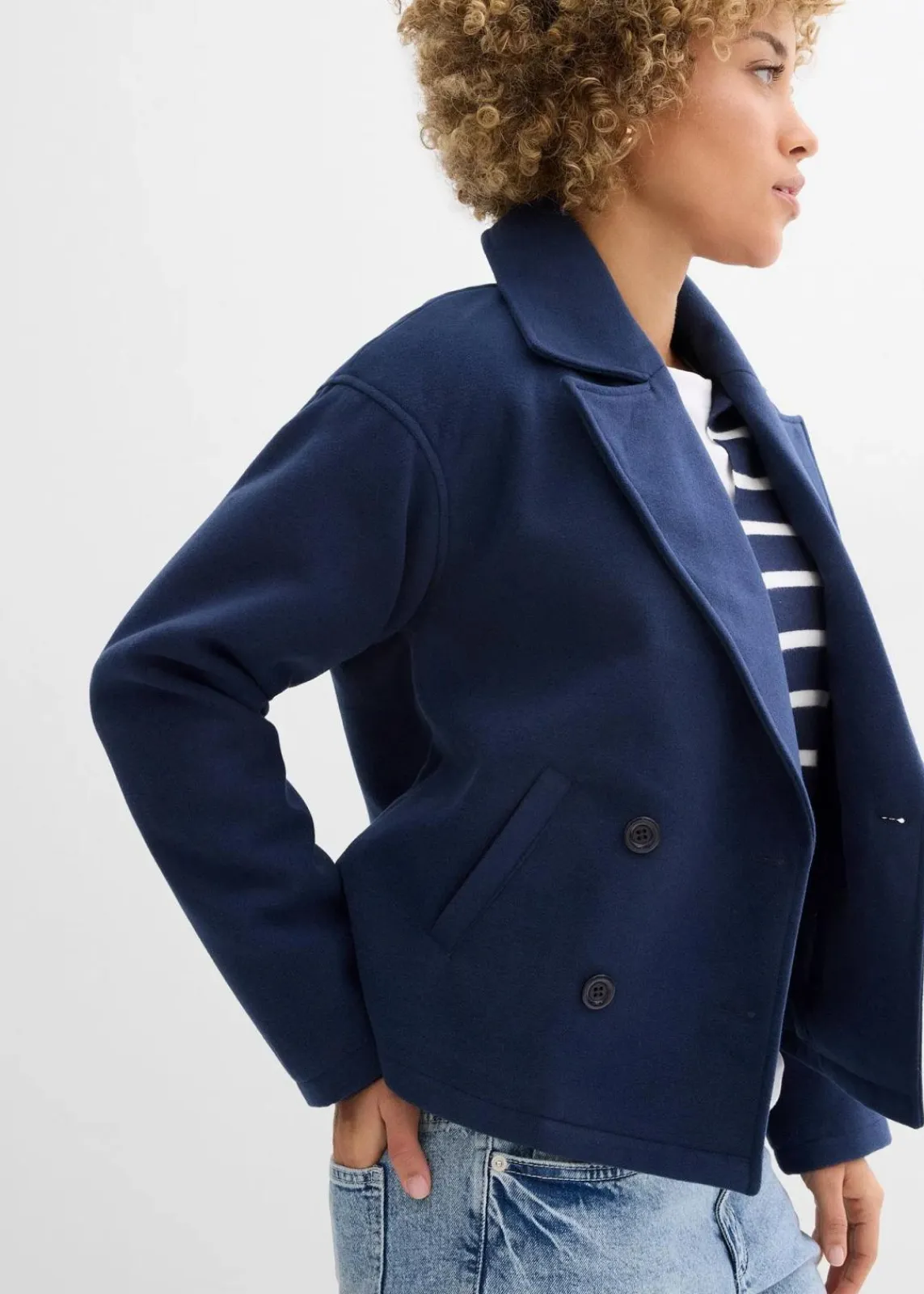 bonprix Jacken & Mäntel|Bekleidung·Hosen^Cabanjacke, Wollimitat dunkelblau