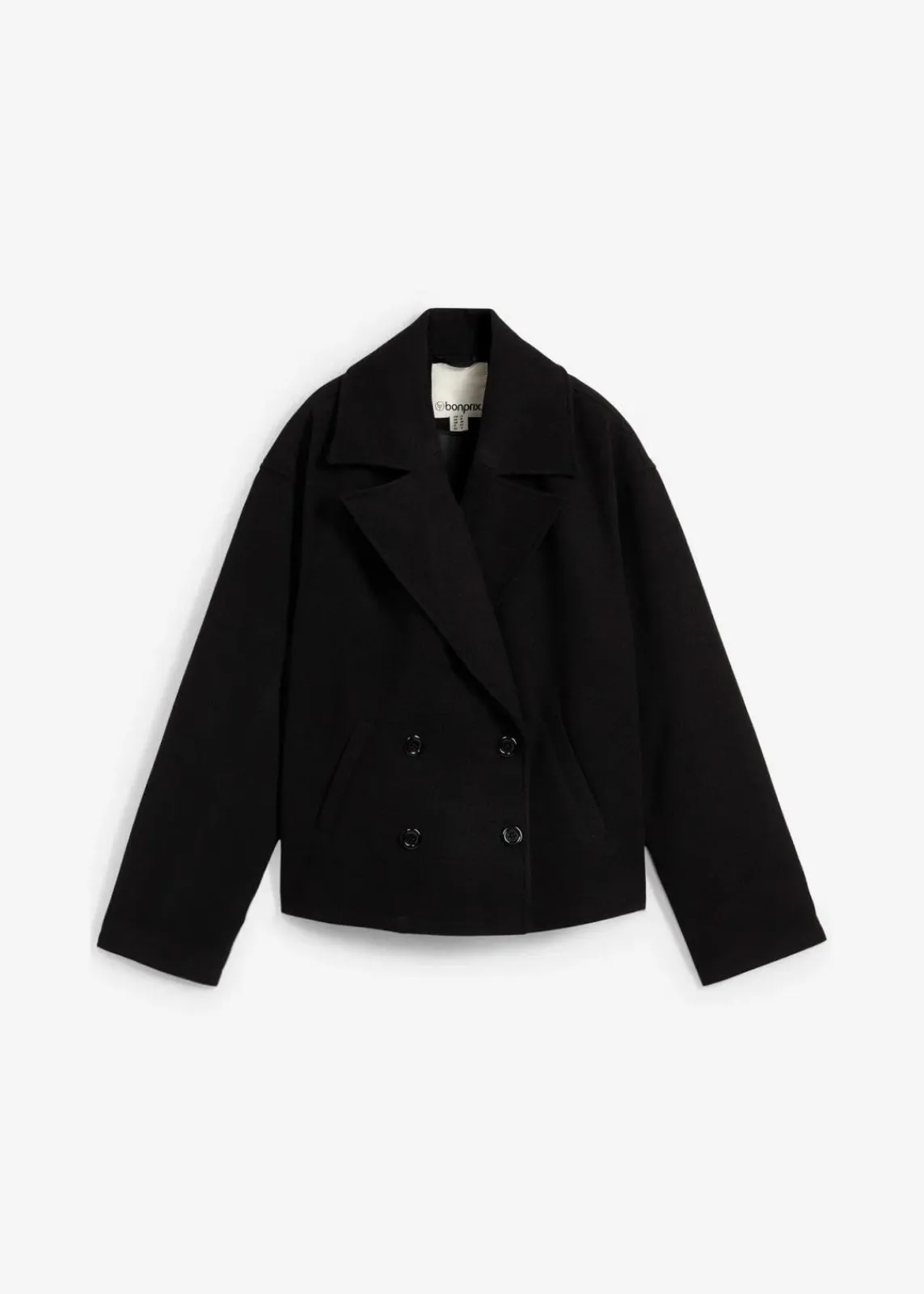 bonprix Jacken & Mäntel|Bekleidung·Hosen^Cabanjacke, Wollimitat schwarz