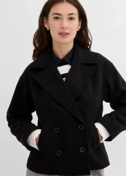 bonprix Jacken & Mäntel|Bekleidung·Hosen^Cabanjacke, Wollimitat schwarz