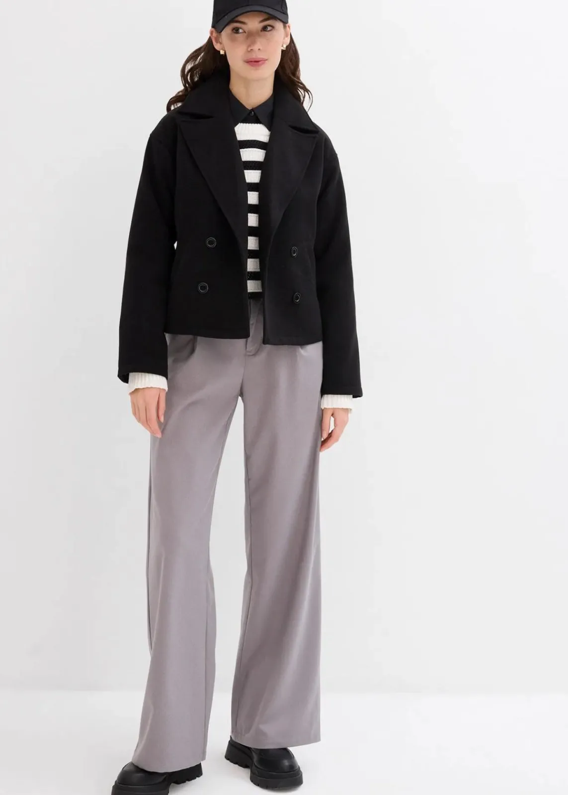 bonprix Jacken & Mäntel|Bekleidung·Hosen^Cabanjacke, Wollimitat schwarz