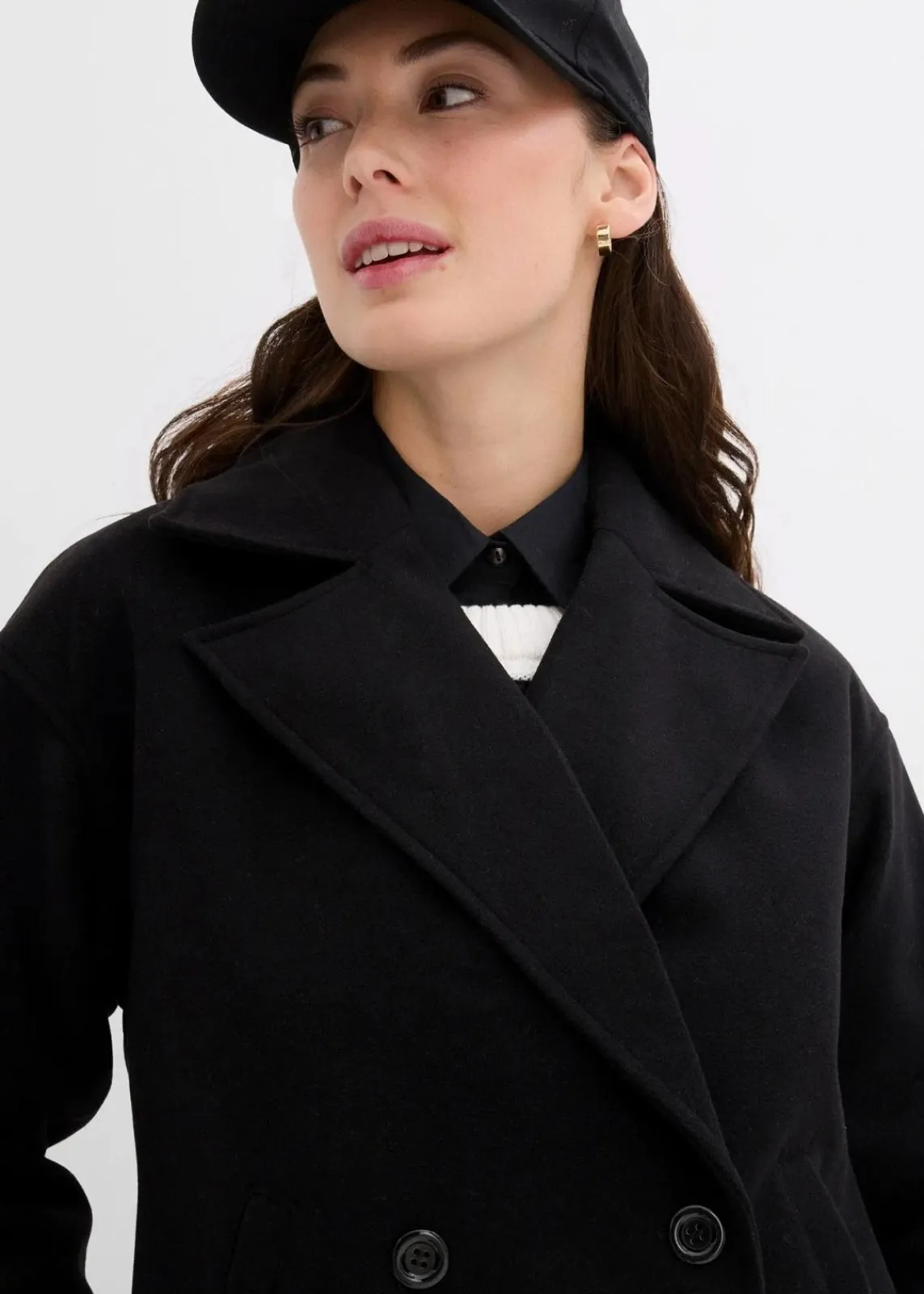 bonprix Jacken & Mäntel|Bekleidung·Hosen^Cabanjacke, Wollimitat schwarz