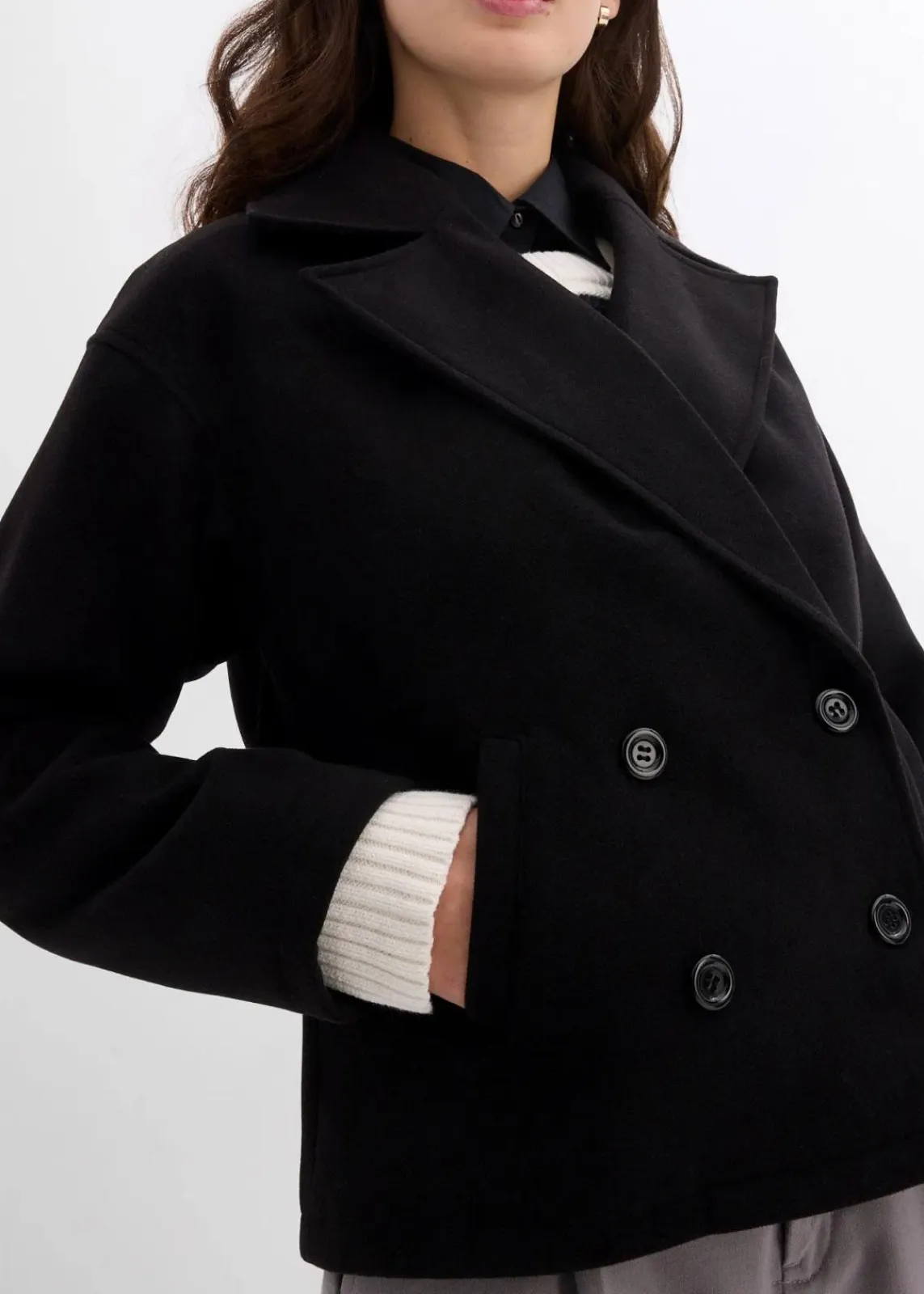 bonprix Jacken & Mäntel|Bekleidung·Hosen^Cabanjacke, Wollimitat schwarz