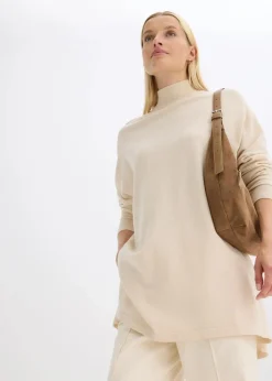 bonprix Strickmode|Pullover & Strickjacken^Cape-Pullover aus aus softem Viskose-Mix kieselbeige meliert