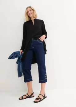 bonprix Bekleidung·Shirts & Tops|Jeans^Capri Jeans Mid Waist darkblue stone