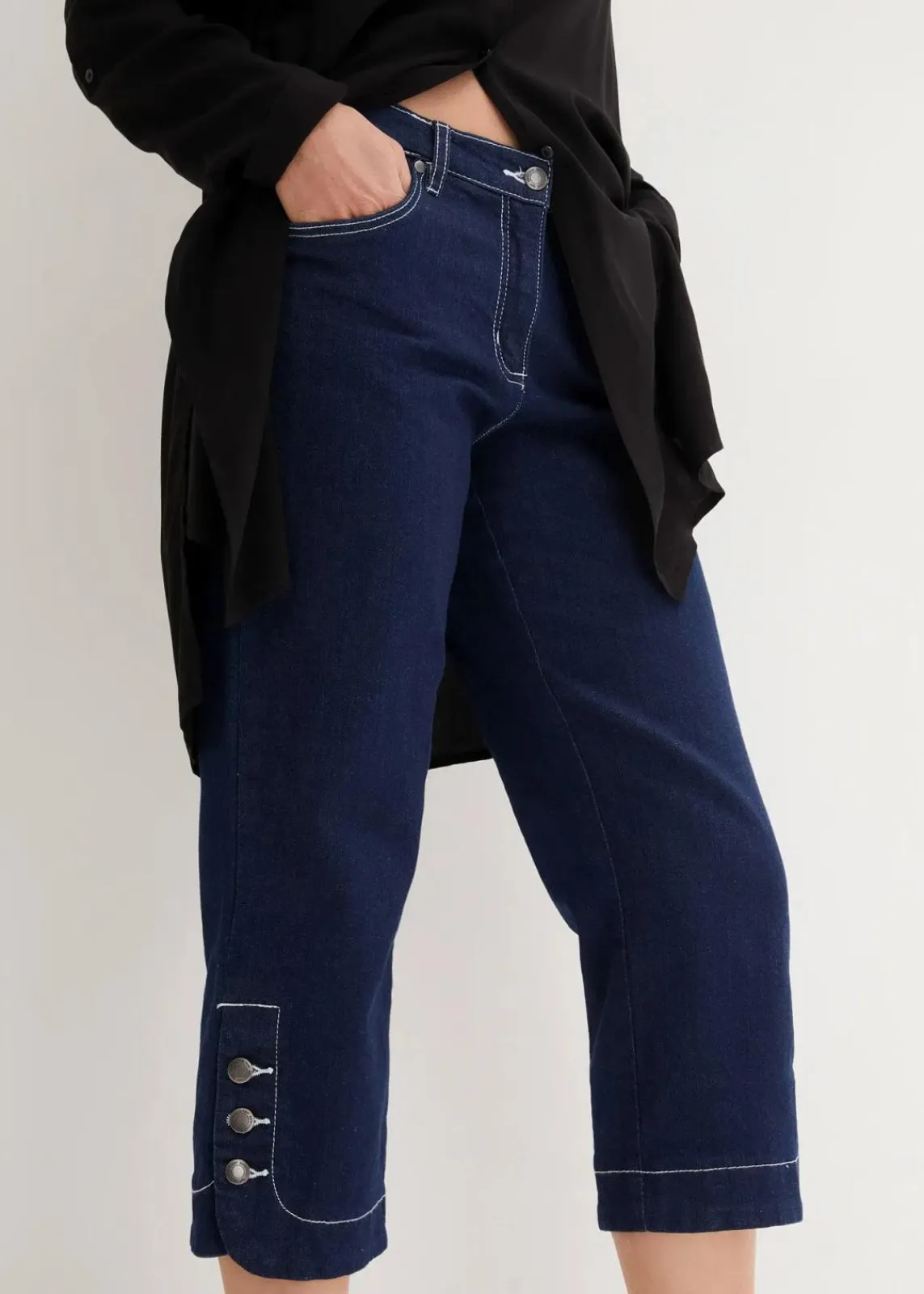 bonprix Bekleidung·Shirts & Tops|Jeans^Capri Jeans Mid Waist darkblue stone