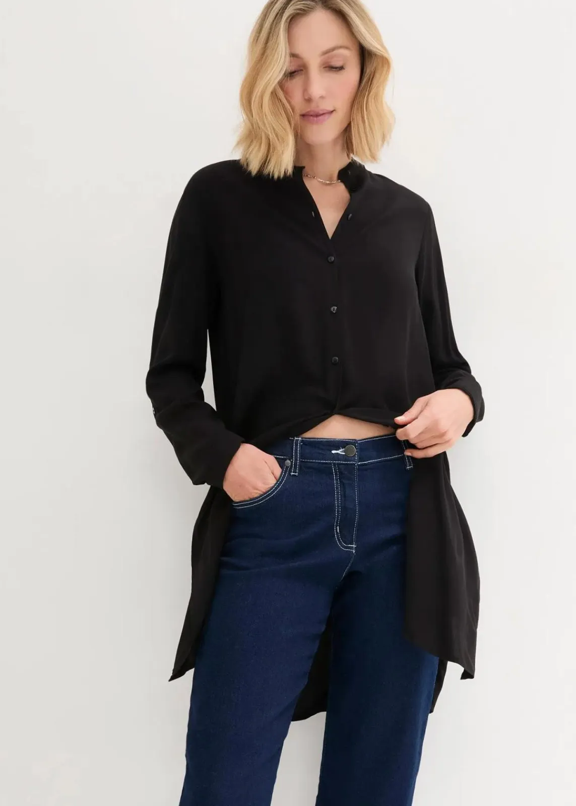 bonprix Bekleidung·Shirts & Tops|Jeans^Capri Jeans Mid Waist darkblue stone
