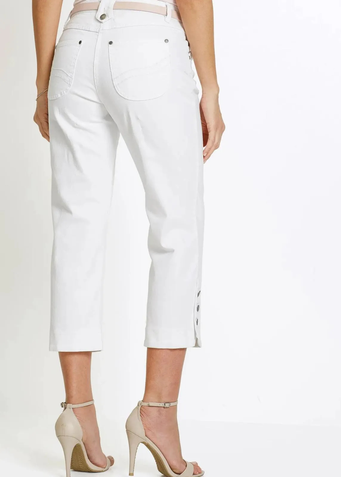 bonprix Jeans|Bekleidung·Shirts & Tops^Capri Jeans Mid Waist white denim