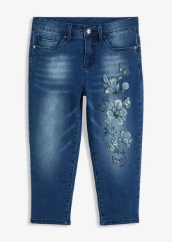 bonprix Jeans^Capri Jeans Mid Waist, Schmetterlingsdruck blau denim geblümt