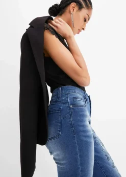 bonprix Jeans^Capri Jeans Mid Waist, Schmetterlingsdruck blau denim geblümt