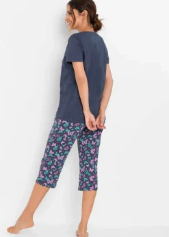 bonprix Wäsche·Nachtwäsche|Nachhaltigere Materialien^Capri Pyjama blau meliert bedruckt