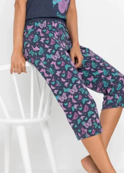 bonprix Wäsche·Nachtwäsche|Nachhaltigere Materialien^Capri Pyjama blau meliert bedruckt