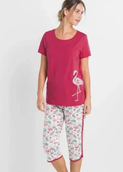 bonprix Nachtwäsche^Capri Pyjama aus reiner Baumwolle granatapfelrot bedruckt