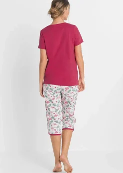 bonprix Nachtwäsche^Capri Pyjama aus reiner Baumwolle granatapfelrot bedruckt