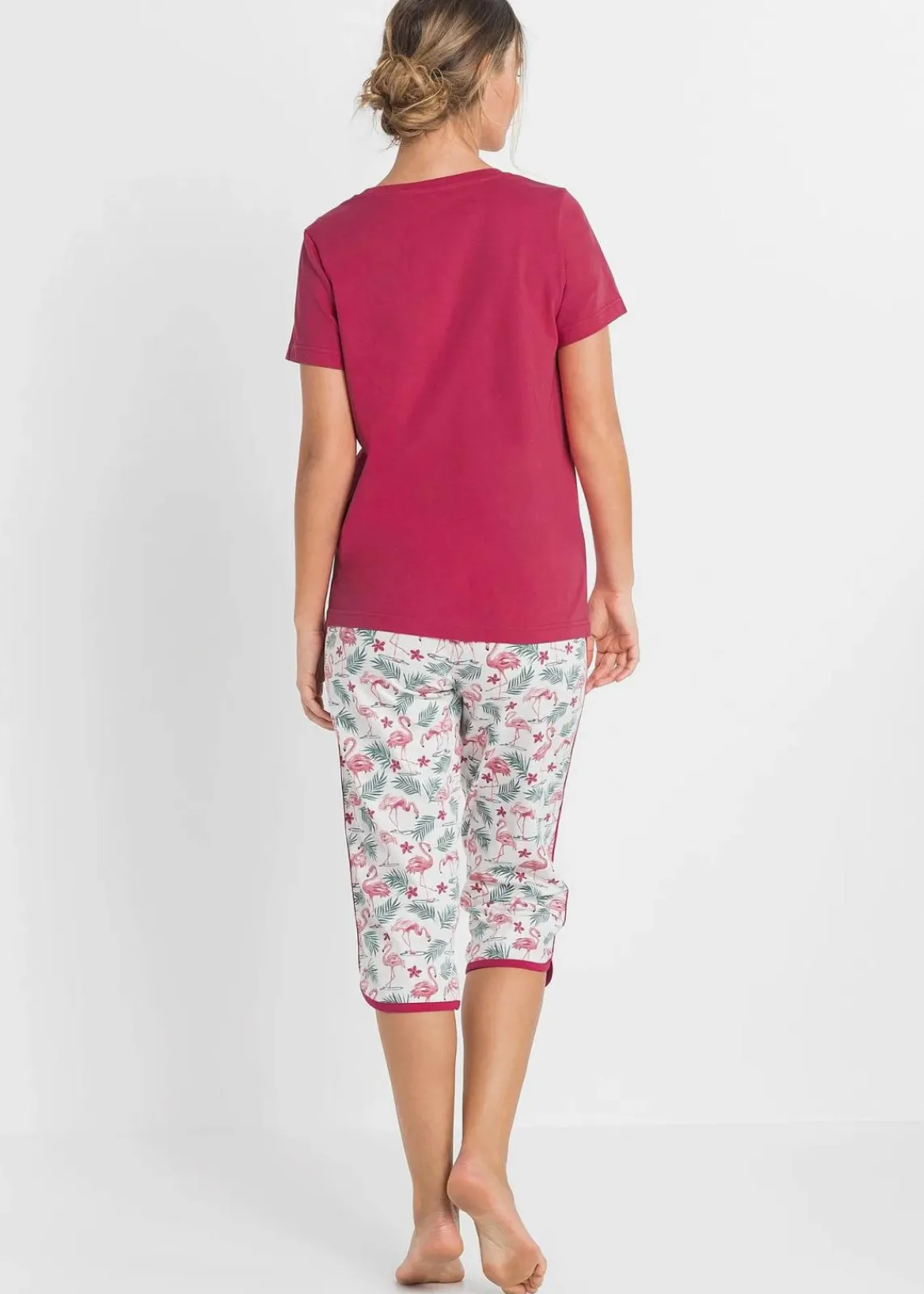 bonprix Nachtwäsche^Capri Pyjama aus reiner Baumwolle granatapfelrot bedruckt