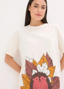 bonprix Nachhaltigere Materialien|Nachtwäsche^Capri Pyjama aus reiner Bio-Baumwolle wollweiß/rauchhimbeere bedruckt