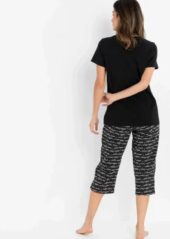 bonprix Wäsche·Nachtwäsche|Nachtwäsche^Capri Pyjama aus reiner Baumwolle schwarz bedruckt