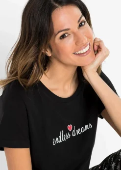 bonprix Wäsche·Nachtwäsche|Nachtwäsche^Capri Pyjama aus reiner Baumwolle schwarz bedruckt