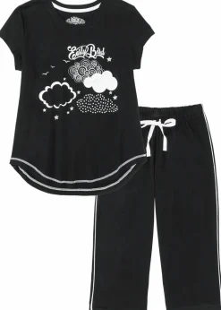 bonprix Nachhaltigere Materialien|Nachtwäsche^Capri Pyjama aus reiner Bio-Baumwolle schwarz/weiß