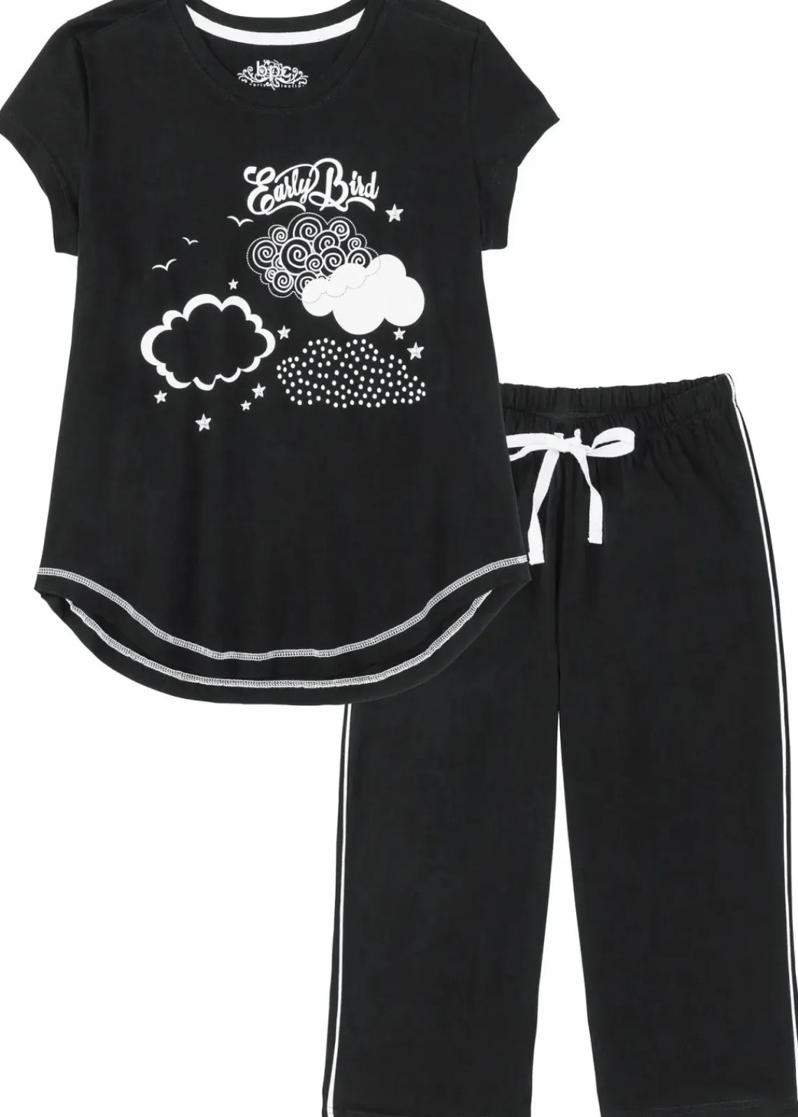 bonprix Nachhaltigere Materialien|Nachtwäsche^Capri Pyjama aus reiner Bio-Baumwolle schwarz/weiß