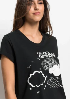 bonprix Nachhaltigere Materialien|Nachtwäsche^Capri Pyjama aus reiner Bio-Baumwolle schwarz/weiß