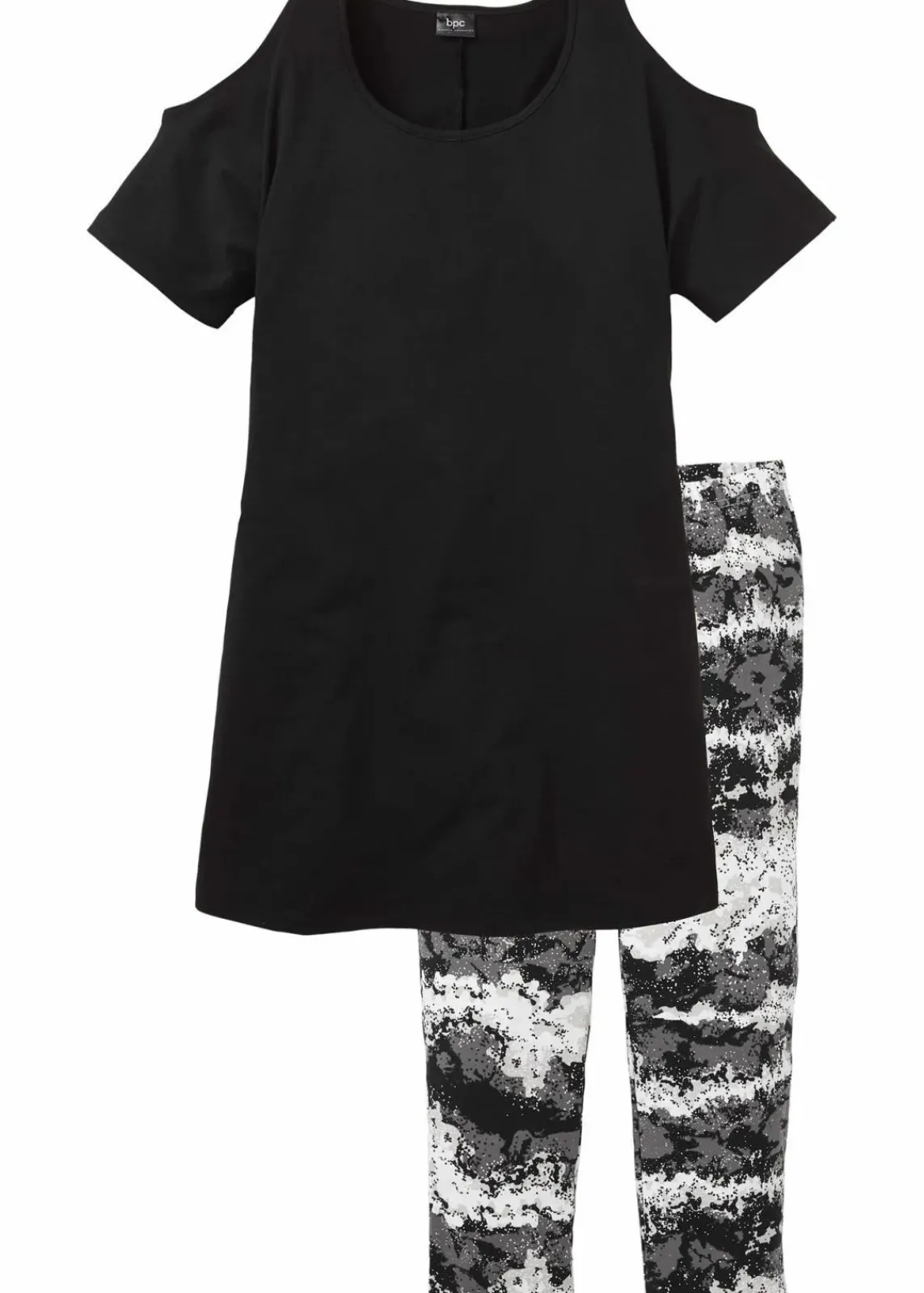 bonprix Wäsche·Nachtwäsche|Nachtwäsche^Capri Pyjama mit kurzen Ärmeln schwarz bedruckt