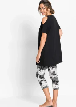 bonprix Wäsche·Nachtwäsche|Nachtwäsche^Capri Pyjama mit kurzen Ärmeln schwarz bedruckt