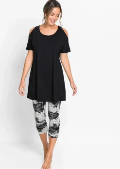 bonprix Wäsche·Nachtwäsche|Nachtwäsche^Capri Pyjama mit kurzen Ärmeln schwarz bedruckt