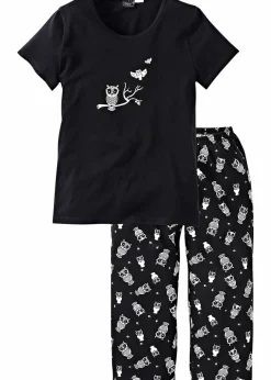 bonprix Nachtwäsche|Wäsche·Nachtwäsche^Capri Pyjama mit kurzen Ärmeln schwarz/weiß