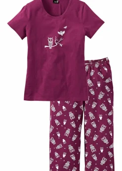 bonprix Wäsche·Nachtwäsche|Nachtwäsche^Capri Pyjama mit kurzen Ärmeln beere/weiß