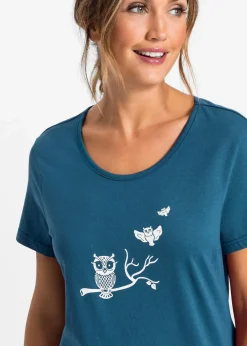 bonprix Nachtwäsche|Wäsche·Nachtwäsche^Capri Pyjama mit kurzen Ärmeln blaupetrol/weiß