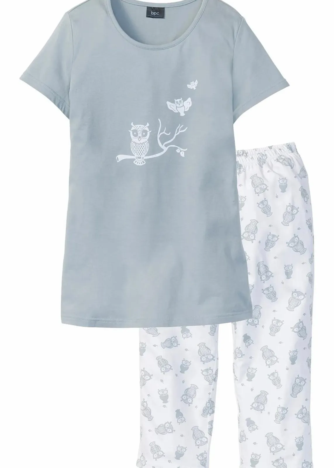 bonprix Nachtwäsche|Wäsche·Nachtwäsche^Capri Pyjama mit kurzen Ärmeln silbergrau/weiß