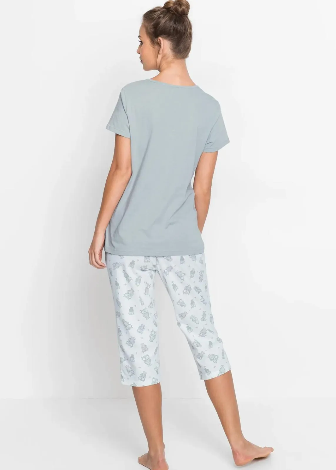 bonprix Nachtwäsche|Wäsche·Nachtwäsche^Capri Pyjama mit kurzen Ärmeln silbergrau/weiß