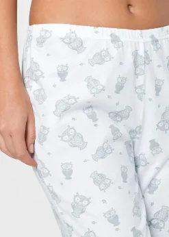 bonprix Nachtwäsche|Wäsche·Nachtwäsche^Capri Pyjama mit kurzen Ärmeln silbergrau/weiß