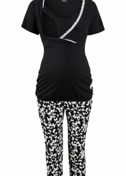bonprix Wäsche·Still- & Umstandswäsche|Wäsche·Nachtwäsche^Capri Still Pyjama mit Bio-Baumwolle schwarz bedruckt