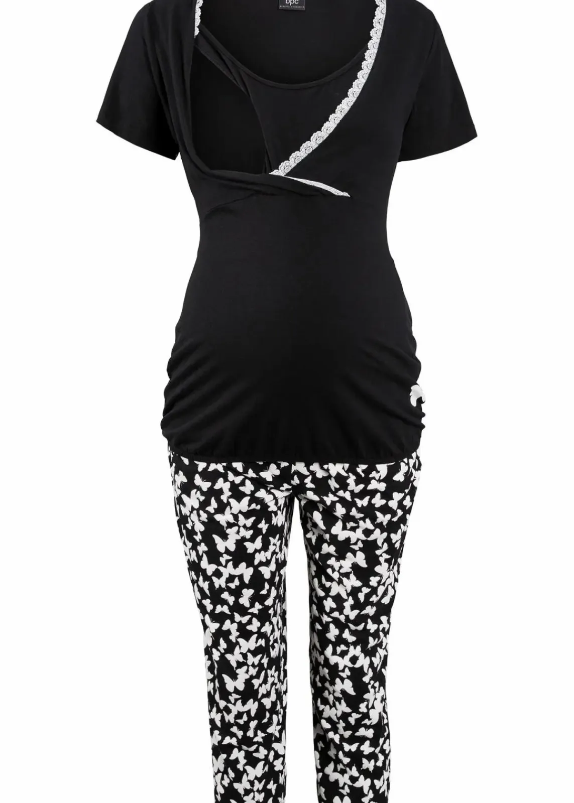 bonprix Wäsche·Still- & Umstandswäsche|Wäsche·Nachtwäsche^Capri Still Pyjama mit Bio-Baumwolle schwarz bedruckt