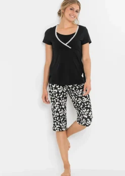 bonprix Wäsche·Still- & Umstandswäsche|Wäsche·Nachtwäsche^Capri Still Pyjama mit Bio-Baumwolle schwarz bedruckt