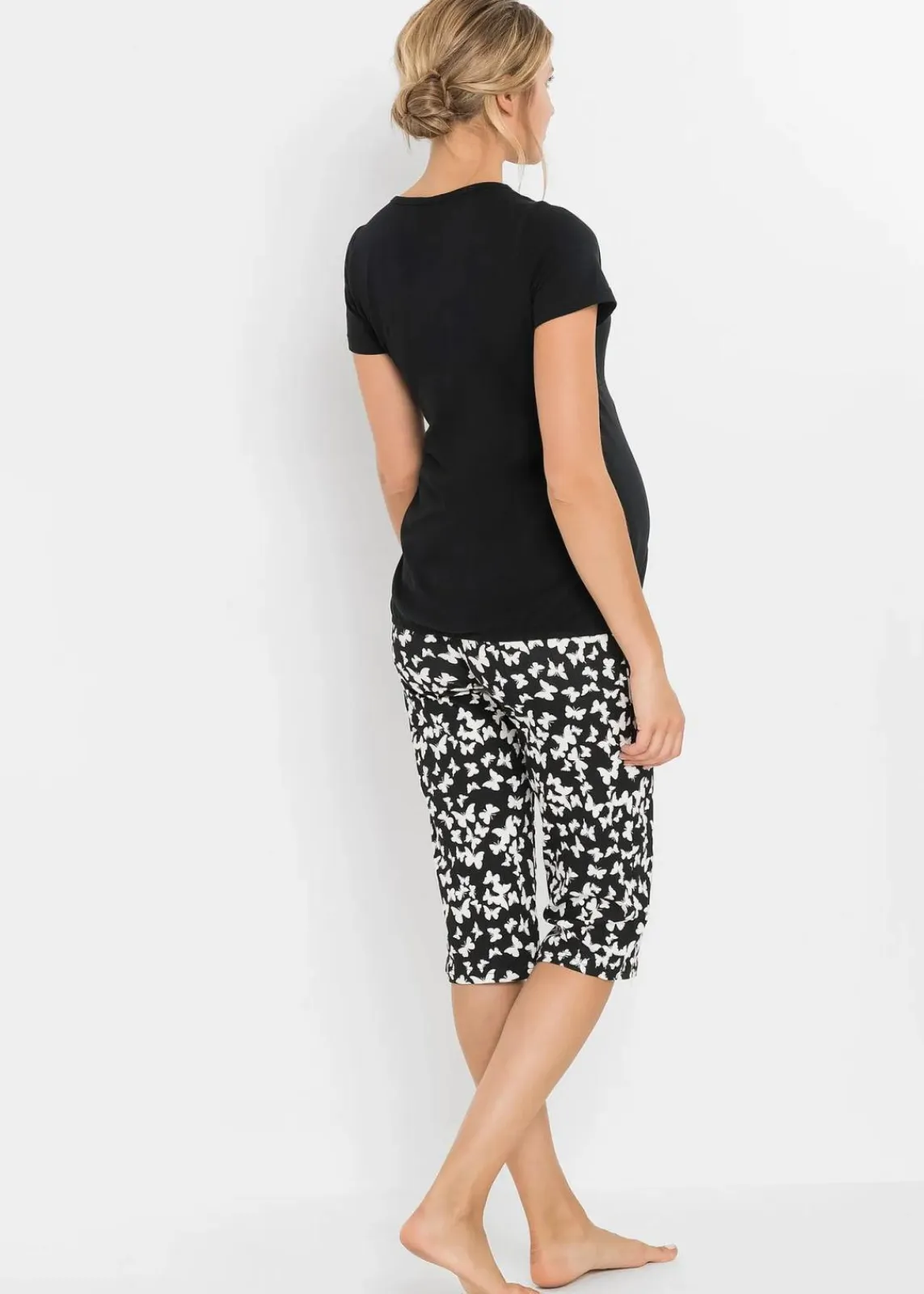 bonprix Wäsche·Still- & Umstandswäsche|Wäsche·Nachtwäsche^Capri Still Pyjama mit Bio-Baumwolle schwarz bedruckt