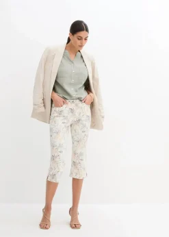 bonprix Bekleidung·Kleider|Hosen^Capri-Hose weiß/oliv bedruckt