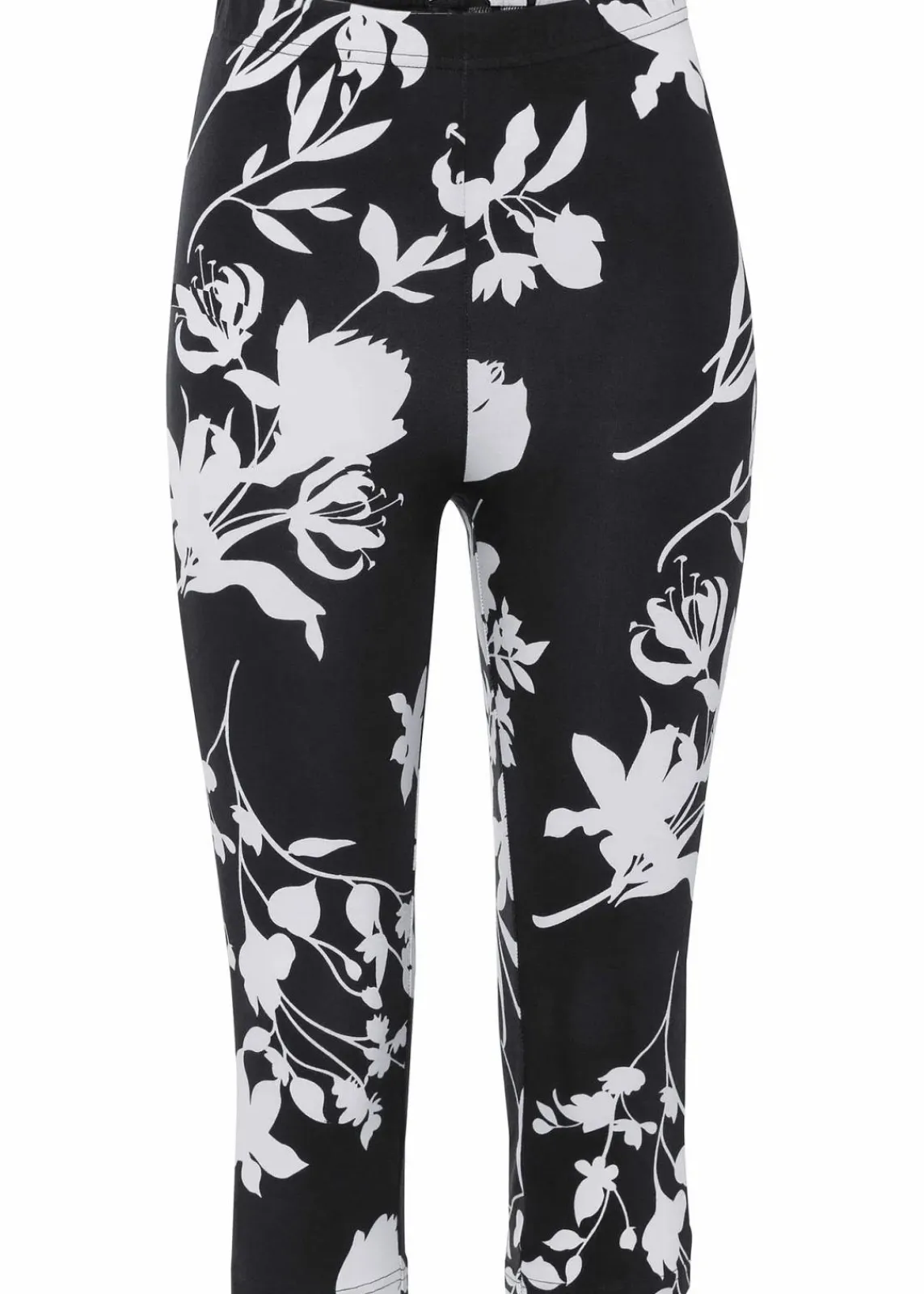 bonprix Hosen^Capri-Hose schwarz/wollweiß geblümt