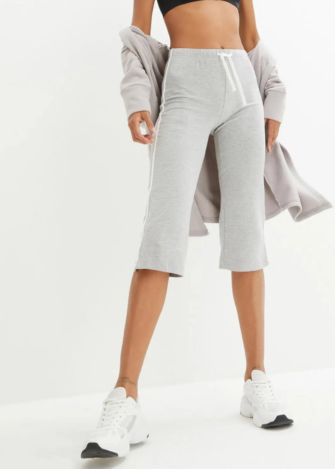 bonprix Basics|Sportbekleidung^Capri-Hose aus Baumwolle mit Stretch (2er Pack) schwarz + hellgrau meliert