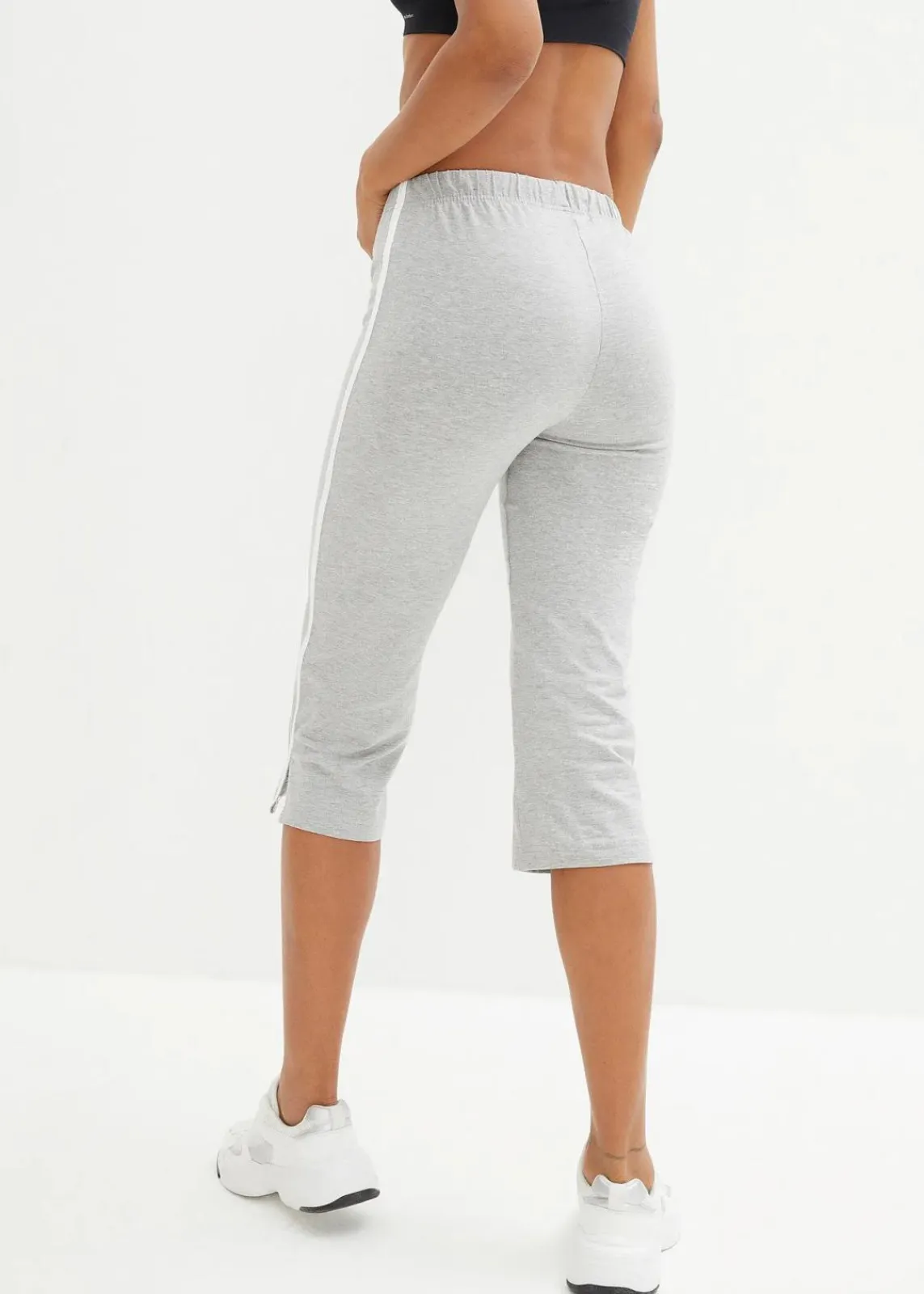 bonprix Basics|Sportbekleidung^Capri-Hose aus Baumwolle mit Stretch (2er Pack) schwarz + hellgrau meliert