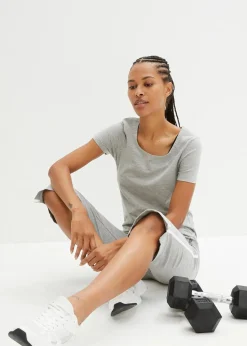 bonprix Basics|Sportbekleidung^Capri-Hose aus Baumwolle mit Stretch (2er Pack) schwarz + hellgrau meliert