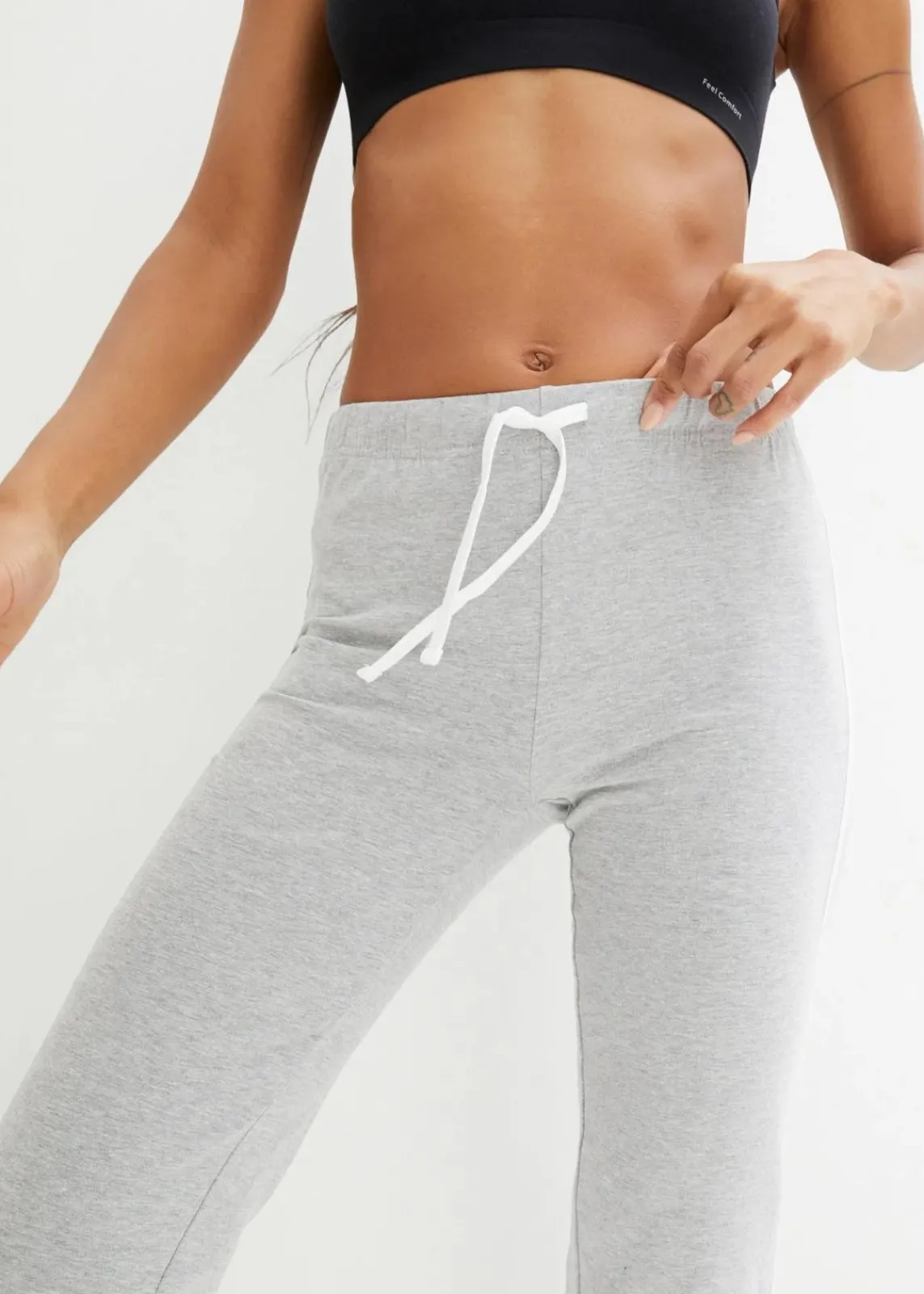 bonprix Basics|Sportbekleidung^Capri-Hose aus Baumwolle mit Stretch (2er Pack) schwarz + hellgrau meliert