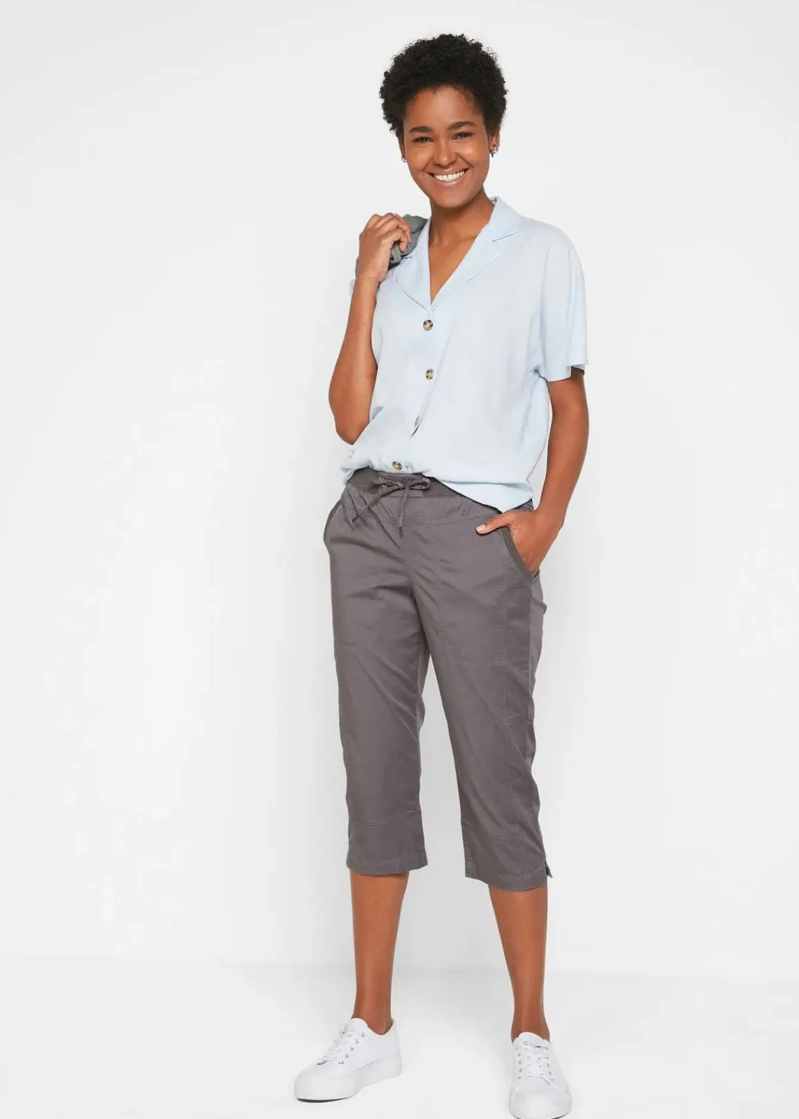 bonprix Hosen|Bekleidung·Kleider^Caprihose mit Bindeband rauchgrau