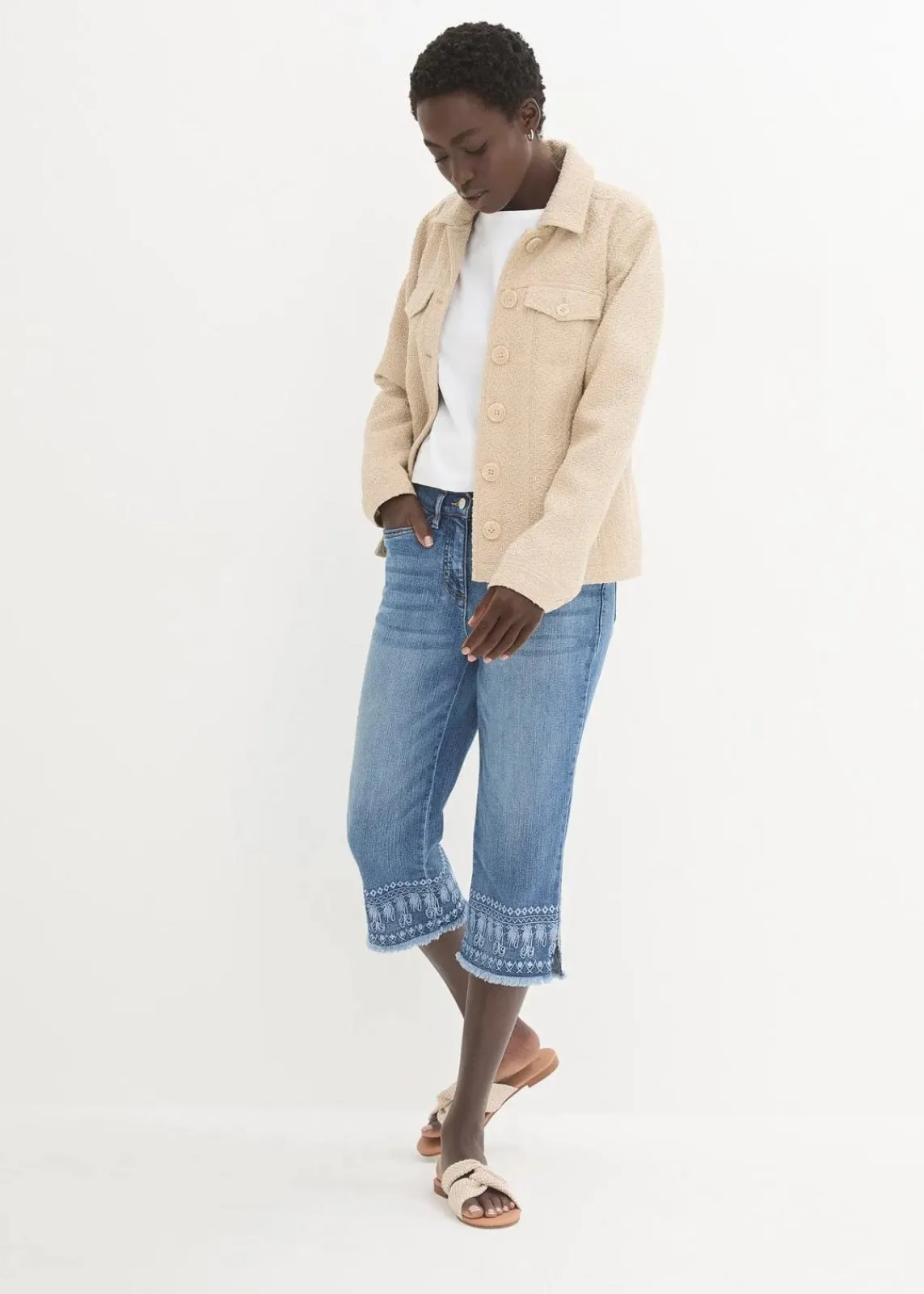 bonprix Bekleidung·Shirts & Tops|Jeans^Capri-Jeans blue bleached